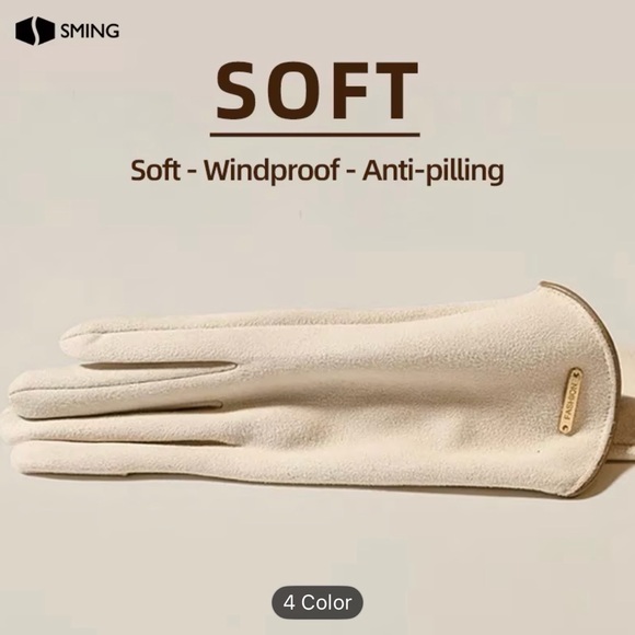 Saint Ming Warm Beige Velvet Fleece-Lined Touchscreen Windproof Winter Gloves - Picture 4 of 12